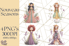 Art Nouveau Four Seasons Girls Clipart PNG Product Image 1