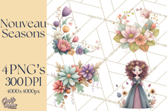Art Nouveau Four Seasons Girls Clipart PNG Product Image 1