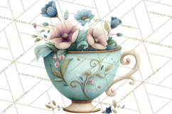 Art Nouveau Teacups and Teapots Clipart PNG Product Image 2