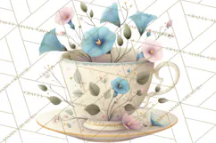 Art Nouveau Teacups and Teapots Clipart PNG Product Image 3