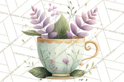 Art Nouveau Teacups and Teapots Clipart PNG Product Image 4