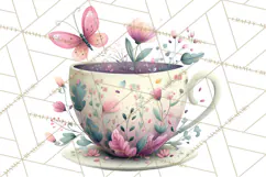 Art Nouveau Teacups and Teapots Clipart PNG Product Image 2