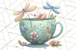 Art Nouveau Teacups and Teapots Clipart PNG Product Image 2