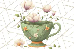Art Nouveau Teacups and Teapots Clipart PNG Product Image 4