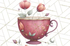Art Nouveau Teacups and Teapots Clipart PNG Product Image 2