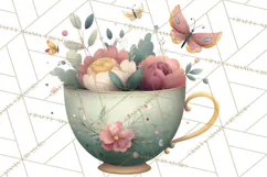 Art Nouveau Teacups and Teapots Clipart PNG Product Image 3