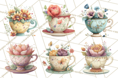 Art Nouveau Teacups and Teapots Clipart PNG Product Image 3