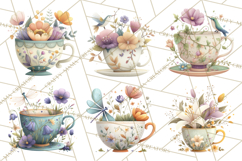 Art Nouveau Teacups and Teapots Clipart PNG Product Image 7