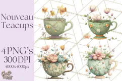 Art Nouveau Teacups and Teapots Clipart PNG Product Image 1
