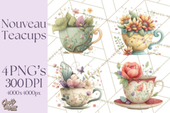 Art Nouveau Teacups and Teapots Clipart PNG Product Image 1