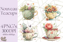 Art Nouveau Teacups and Teapots Clipart PNG Product Image 1