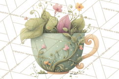 Art Nouveau Teacups and Teapots Clipart PNG Product Image 2