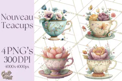 Art Nouveau Teacups and Teapots Clipart PNG Product Image 1