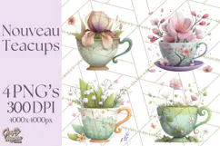 Art Nouveau Teacups and Teapots Clipart PNG Product Image 1