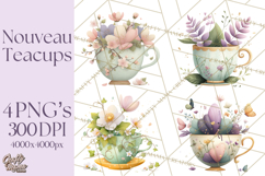 Art Nouveau Teacups and Teapots Clipart PNG Product Image 1