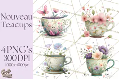 Art Nouveau Teacups and Teapots Clipart PNG Product Image 1