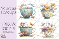 Art Nouveau Teacups and Teapots Clipart PNG Product Image 1