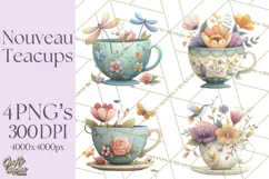 Art Nouveau Teacups and Teapots Clipart PNG Product Image 1