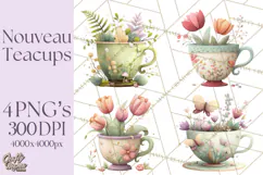 Art Nouveau Teacups and Teapots Clipart PNG Product Image 1