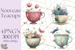 Art Nouveau Teacups and Teapots Clipart PNG Product Image 1