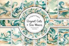 Elegant Cats &amp; Sea Waves Digital Papers - Oceanic Art Product Image 1
