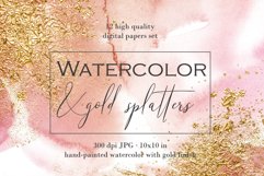 12 Watercolor Textures with Gold Splatters - JPG Product Image 1