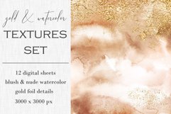 12 Watercolor Textures with Gold Splatters - JPG Product Image 2