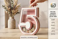 3D Number Piggy Bank Laser Cut. Money Box. Five SVG Product Image 1