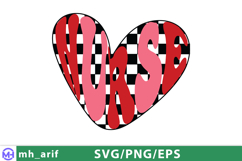 Retro Nurse Love Hearts Valentines SVG PNG T-shirt Design Product Image 1
