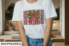 Retro Nurse Christmas Coquette Bow SVG T-shirt Design Product Image 3