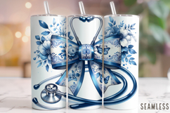 Nurse Chinoiserie Coquette Bow Tumbler Wrap Sublimation PNG Product Image 1