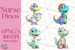 Pediatric Nurse Dinosaur Clipart Cute Medical PNG Product Image 1