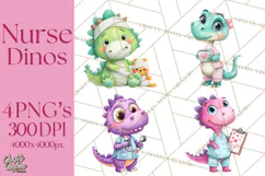 Pediatric Nurse Dinosaur Clipart Cute Medical PNG Product Image 1