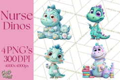 Pediatric Nurse Dinosaur Clipart Cute Medical PNG Product Image 1