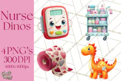 Pediatric Nurse Dinosaur Clipart Cute Medical PNG Product Image 1
