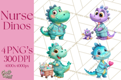Pediatric Nurse Dinosaur Clipart Cute Medical PNG Product Image 1