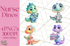 Pediatric Nurse Dinosaur Clipart Cute Medical PNG Product Image 1