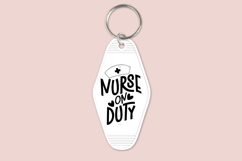 Nurse motel keychain SVG design featuring a retro key tag style, suitable for creating themed keychains using Cricut or Silhouette, ideal for healthcare-inspired craft and design projects.