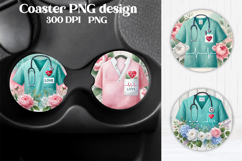 Nurse flower coaster sublimation | Medical coaster PNG Product Image 1