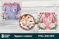 Nurse flower square coaster sublimation| Medical coaster PNG Product Image 1