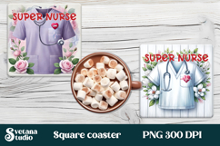 Nurse flower square coaster sublimation| Medical coaster PNG Product Image 1