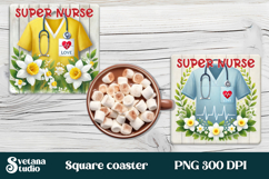 Nurse flower square coaster sublimation| Medical coaster PNG Product Image 1