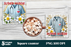 Nurse flower square coaster sublimation| Medical coaster PNG Product Image 1