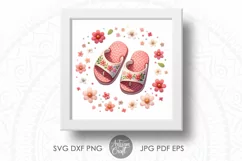 watercolor clipart shows cute little pink flip flops surrounded by small flowers as digital download
