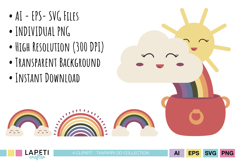 Cute pastel rainbow graphics ideal for nursery wall art and baby shower crafts