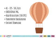 Pastel balloon clipart with green banner and bunting basket for birthday invitations.