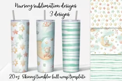 Nursery Teddy sublimation design Skinny tumbler wrap design 