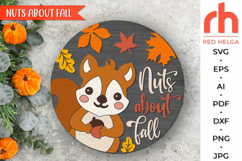 nuts about fall svg, squirrel nut svg, baby squirrel svg, thanksgiving svg, autumn hanger svg, welcome sign svg, laser cut file, layered sign svg, fall door sign svg, harvest decor, round hanging sign, glowforge cut file, cricut cut file, cute squirrel