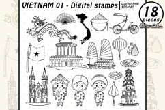 VIETNAM outline, Notre Dame of Saigon digital stamps Product Image 1