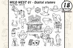 WILD WEST digital stamps, Western, Saloon, Cowboy outline Product Image 1